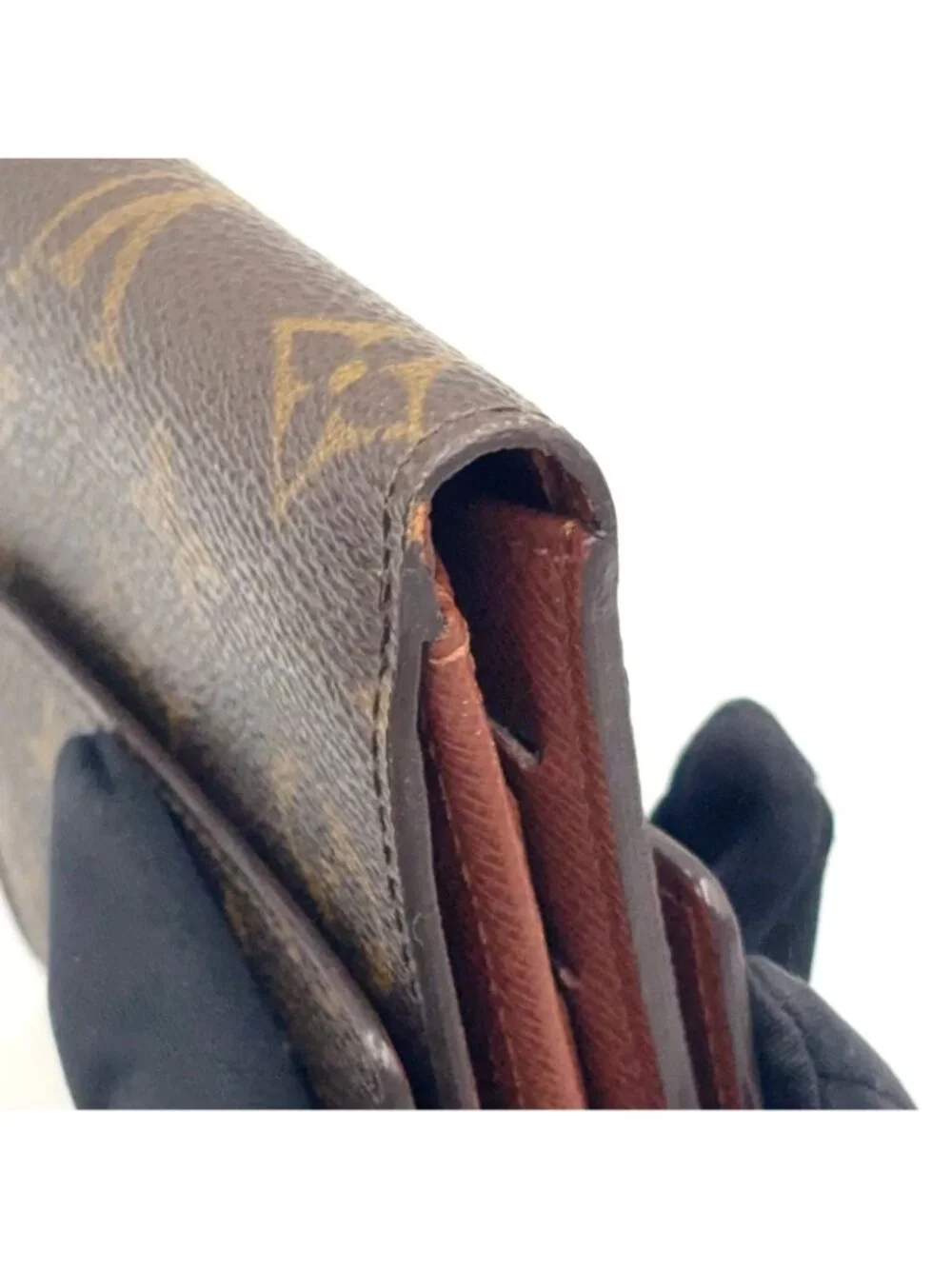 Louis Vuitton Portefeuille Elise Monogram Hook Leather Brown Trifold Wallet Gold